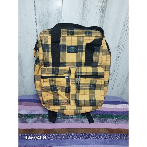 Dickies Brand Yellow Plaid Backpack - Picture 1 of 3